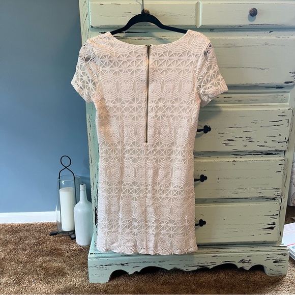 Lulu's White Embroidered Mini Dress Short Sleeve Crew Neck. Size medium. - Picture 2 of 5